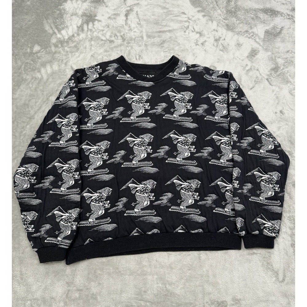 Vintage Koman Pullover Sweater Womens XL Arctic Ski Black White Retro 90s Y2K